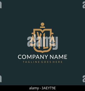 Initial YL logo for law firm with luxury modern scale and shield icon logo design vector graphic Stock Vector