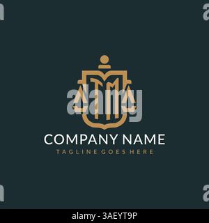 Initial TM logo for law firm with luxury modern scale and shield icon logo design vector graphic Stock Vector