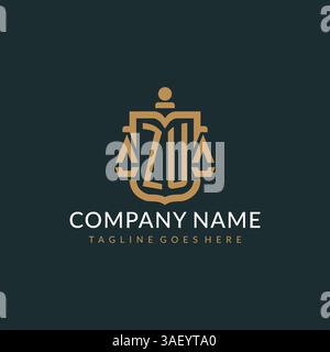 Initial ZU logo for law firm with luxury modern scale and shield icon logo design vector graphic Stock Vector