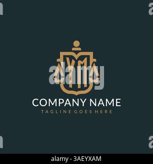 Initial YM logo for law firm with luxury modern scale and shield icon logo design vector graphic Stock Vector