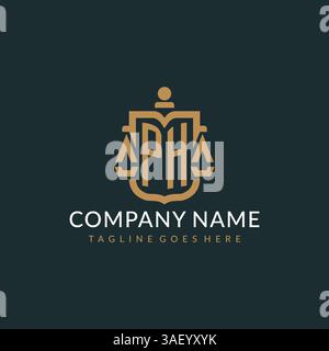 Initial PH logo for law firm with luxury modern scale and shield icon logo design vector graphic Stock Vector