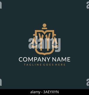 Initial YY logo for law firm with luxury modern scale and shield icon logo design vector graphic Stock Vector