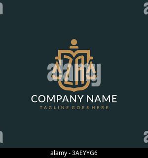 Initial ZR logo for law firm with luxury modern scale and shield icon logo design vector graphic Stock Vector
