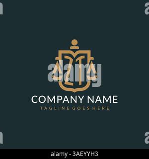 Initial ZT logo for law firm with luxury modern scale and shield icon logo design vector graphic Stock Vector