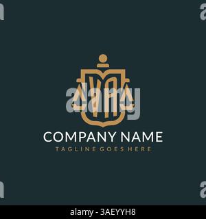 Initial VA logo for law firm with luxury modern scale and shield icon logo design vector graphic Stock Vector