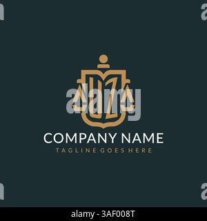Initial UZ logo for law firm with luxury modern scale and shield icon logo design vector graphic Stock Vector