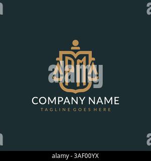 Initial PM logo for law firm with luxury modern scale and shield icon logo design vector graphic Stock Vector