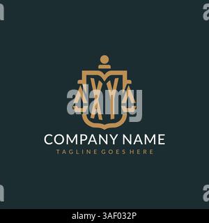 Initial XY logo for law firm with luxury modern scale and shield icon logo design vector graphic Stock Vector