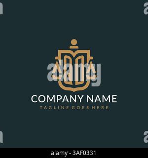 Initial QD logo for law firm with luxury modern scale and shield icon logo design vector graphic Stock Vector