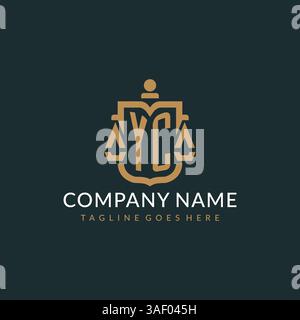 Initial YC logo for law firm with luxury modern scale and shield icon logo design vector graphic Stock Vector