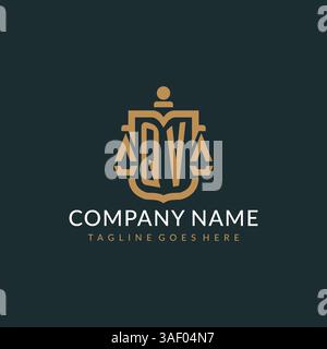 Initial QV logo for law firm with luxury modern scale and shield icon logo design vector graphic Stock Vector