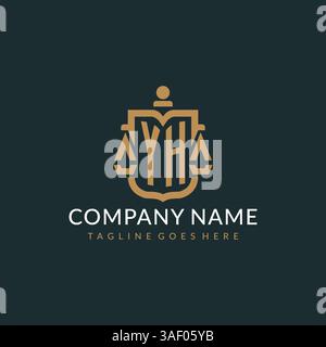 Initial YH logo for law firm with luxury modern scale and shield icon logo design vector graphic Stock Vector