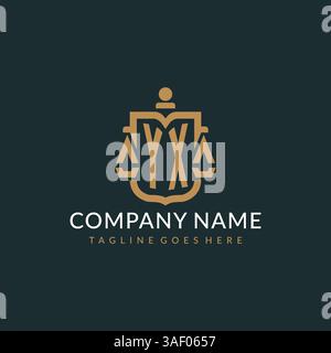 Initial YX logo for law firm with luxury modern scale and shield icon logo design vector graphic Stock Vector