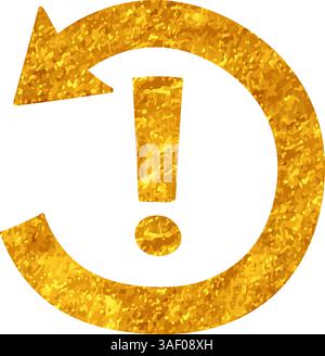 Counterclockwise rotating arrow icon with exclamation mark drawing in gold color style Stock Vector