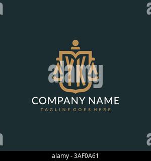 Initial YK logo for law firm with luxury modern scale and shield icon logo design vector graphic Stock Vector