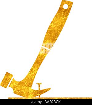 Hammer pulling nail drawing in gold color style Stock Vector