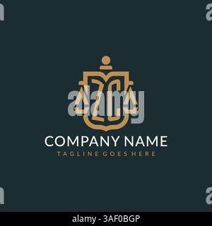 Initial ZC logo for law firm with luxury modern scale and shield icon logo design vector graphic Stock Vector