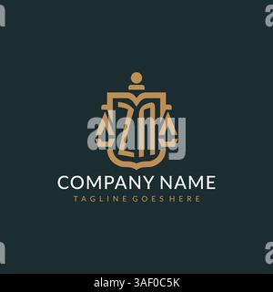 Initial ZN logo for law firm with luxury modern scale and shield icon logo design vector graphic Stock Vector
