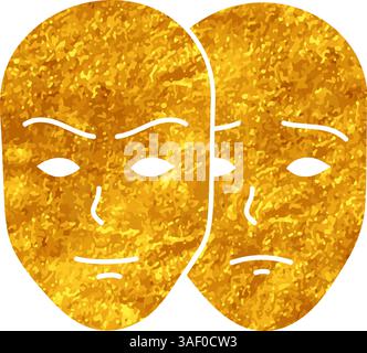 Deep fake icon two face masks with different moods drawing in gold color style Stock Vector
