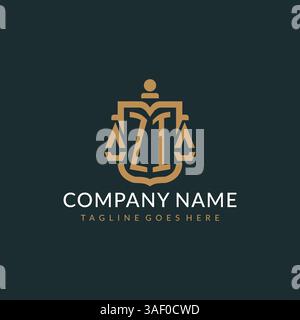 Initial ZI logo for law firm with luxury modern scale and shield icon logo design vector graphic Stock Vector