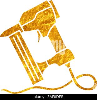 Air nailer nail gun tool drawing in gold color style Stock Vector
