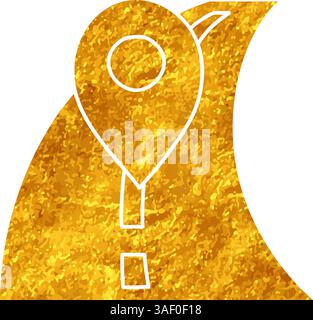 drawing in gold color style map pin on road icon Stock Vector