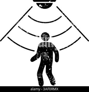Motion sensor black hand drawn icon in grunge look Stock Vector