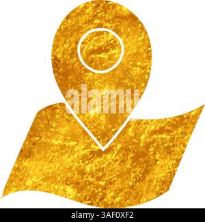 drawing in gold color style map pin on paper icon Stock Vector