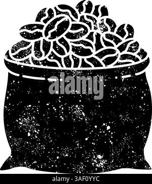 Coffee beans sack black hand drawn icon in grunge look Stock Vector