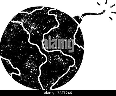 Explosive earth black hand drawn icon in grunge look Stock Vector