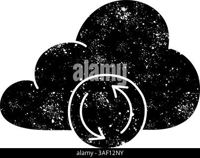 Cloud syncing black hand drawn icon in grunge look Stock Vector
