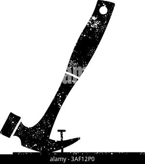 Hammer pulling nail black hand drawn icon in grunge look Stock Vector