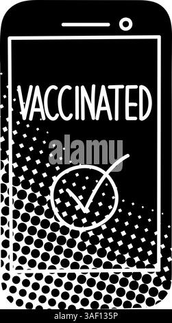 Digital covid-19 vaccine certificate black hand drawn icon in halftone texture style Stock Vector
