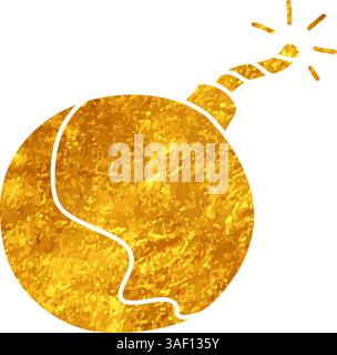Explosive bomb drawing in gold color style Stock Vector