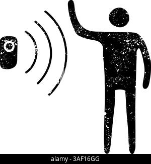 Motion sensor black hand drawn icon in grunge look Stock Vector