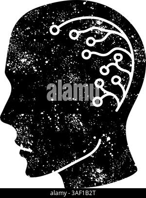 Artificial intelligence human head black hand drawn icon in grunge look Stock Vector