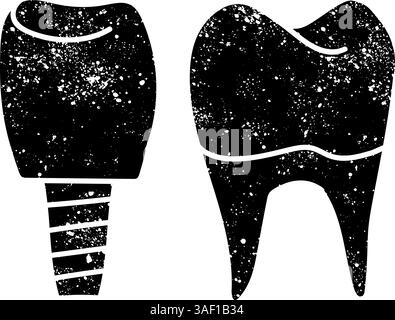 Denture false teeth black hand drawn icon in grunge look Stock Vector