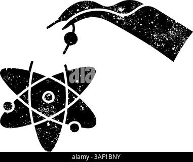 Artificially modified atom black hand drawn icon in grunge look Stock Vector