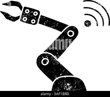 Wireless connected robotic arm black hand drawn icon in grunge look Stock Vector