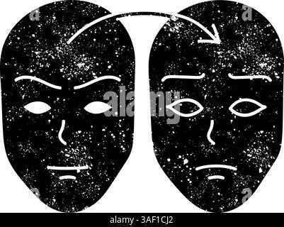 Deep fake icon face swap black hand drawn icon in grunge look Stock Vector