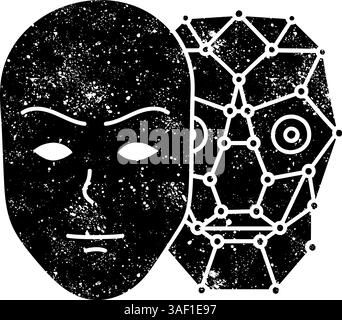 Deep fake icon face swap black hand drawn icon in grunge look Stock Vector