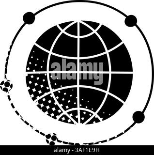 Connected world black hand drawn icon in halftone texture style Stock Vector
