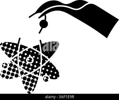 Artificially modified atom black hand drawn icon in halftone texture style Stock Vector