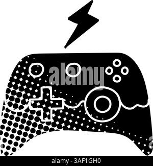 Game controller black hand drawn icon in halftone texture style Stock Vector