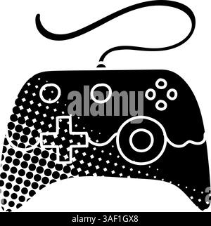 Game controller black hand drawn icon in halftone texture style Stock Vector