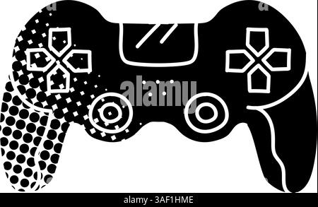 Game controller black hand drawn icon in halftone texture style Stock Vector