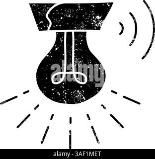 Light bulb lighting black hand drawn icon in grunge look Stock Vector
