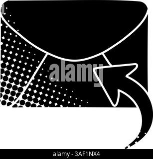 Reply email black hand drawn icon in halftone texture style Stock Vector