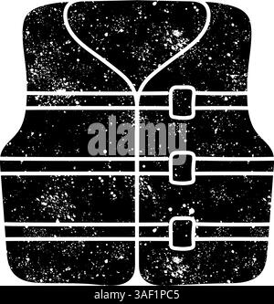 Life jacket black hand drawn icon in grunge look Stock Vector