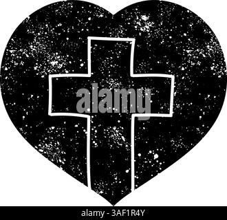 christian cross inside heart shape hand drawn color vector illustration ...